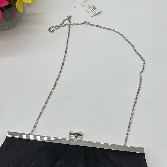 Jessica McClintock NWT Black Satin Formal Evening Bag w/ crossbody chain SM2245 - Picture 9 of 12